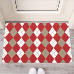 Beige Red And White Argyle Pattern Print Rubber Doormat