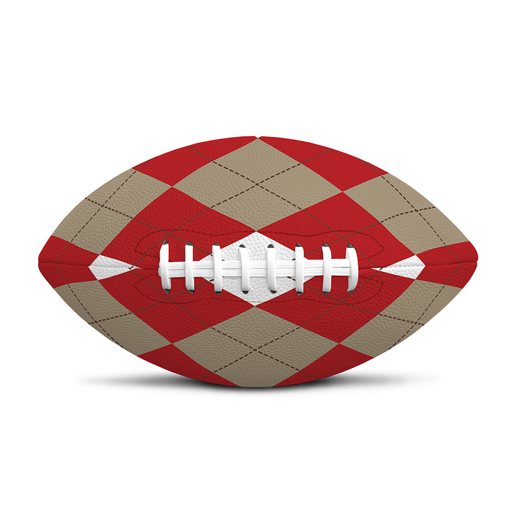 Beige Red And White Argyle Pattern Print Rugby Ball