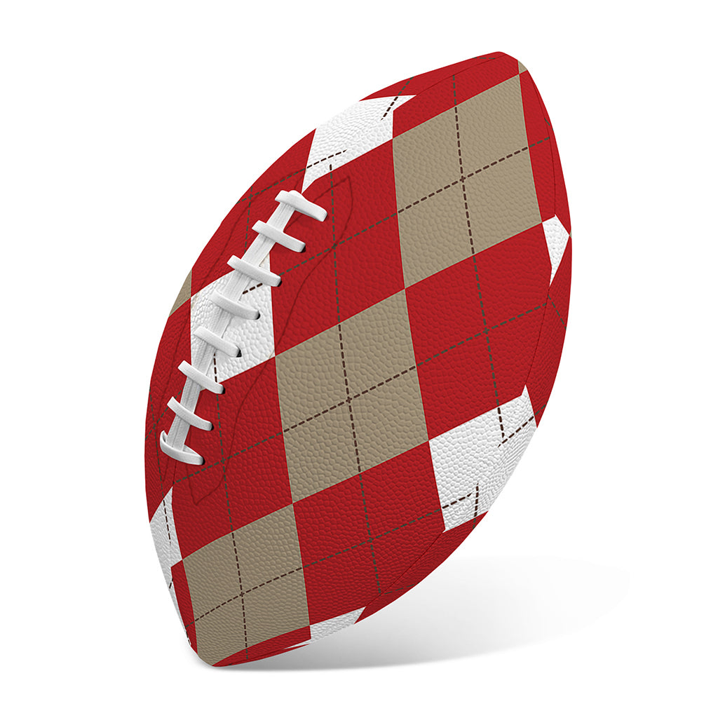 Beige Red And White Argyle Pattern Print Rugby Ball