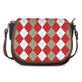Beige Red And White Argyle Pattern Print Saddle Bag
