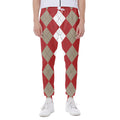 Beige Red And White Argyle Pattern Print Joggers