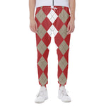 Beige Red And White Argyle Pattern Print Scuba Joggers