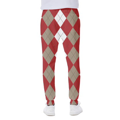 Beige Red And White Argyle Pattern Print Scuba Joggers