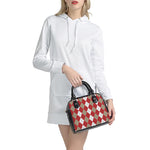 Beige Red And White Argyle Pattern Print Shoulder Handbag