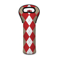 Beige Red And White Argyle Pattern Print Single Neoprene Wine Tote