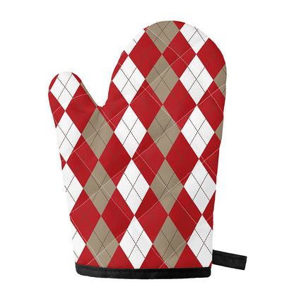 Beige Red And White Argyle Pattern Print Single Oven Mitt