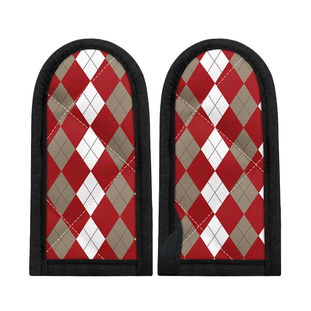 Beige Red And White Argyle Pattern Print Skillet Handle Cover