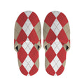 Beige Red And White Argyle Pattern Print Slippers