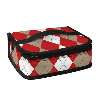 Beige Red And White Argyle Pattern Print Small Lunch Bag