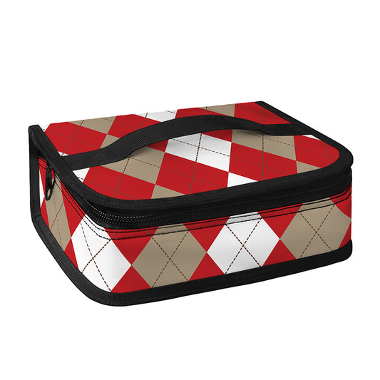 Beige Red And White Argyle Pattern Print Small Lunch Bag