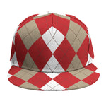 Beige Red And White Argyle Pattern Print Snapback Cap
