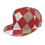 Beige Red And White Argyle Pattern Print Snapback Cap