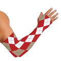Beige Red And White Argyle Pattern Print Sun Protection Arm Sleeves