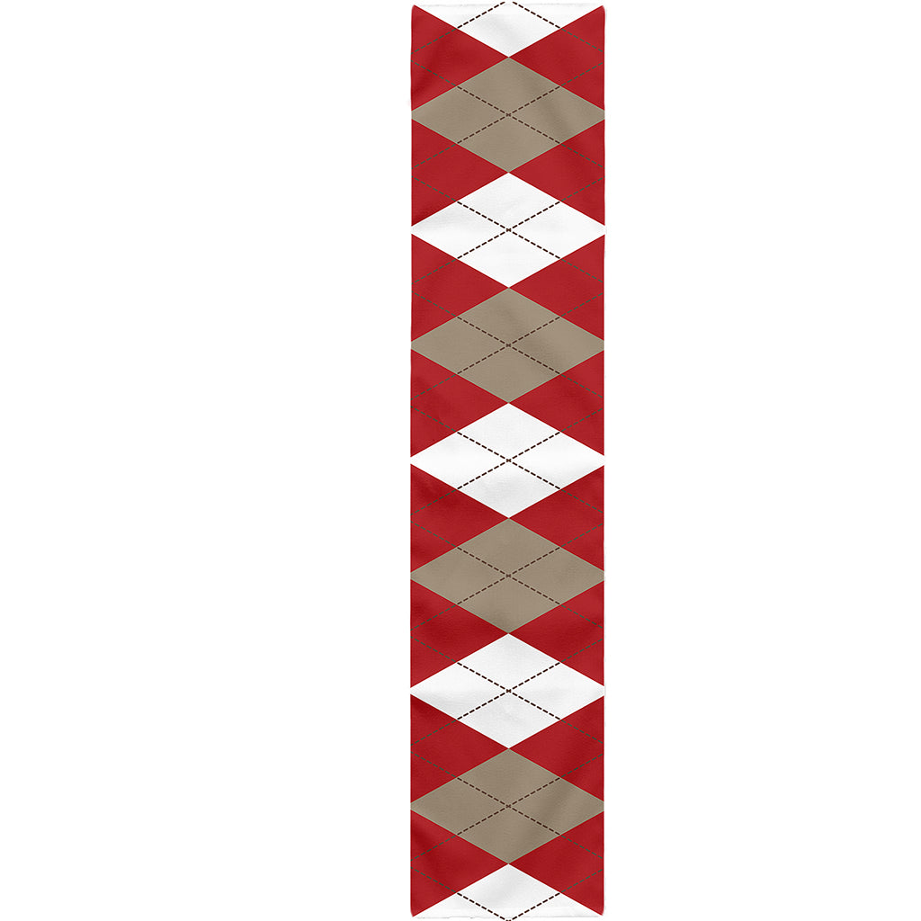 Beige Red And White Argyle Pattern Print Table Runner