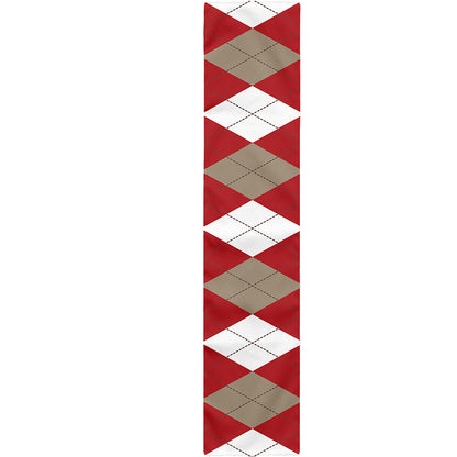 Beige Red And White Argyle Pattern Print Table Runner