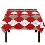 Beige Red And White Argyle Pattern Print Tablecloth