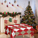 Beige Red And White Argyle Pattern Print Tablecloth