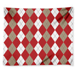 Beige Red And White Argyle Pattern Print Tapestry