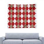 Beige Red And White Argyle Pattern Print Tapestry