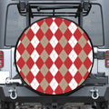 Beige Red And White Argyle Pattern Print Tire Cover