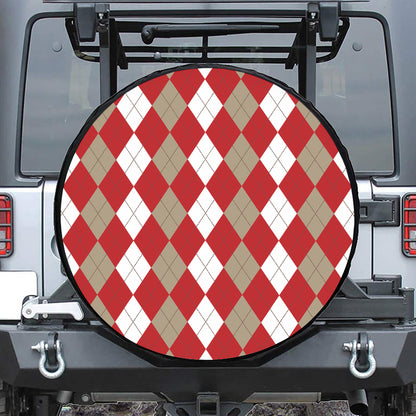 Beige Red And White Argyle Pattern Print Tire Cover