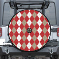 Beige Red And White Argyle Pattern Print Tire Cover With Camera Hole