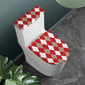 Beige Red And White Argyle Pattern Print Toilet Lid And Tank Cover Set
