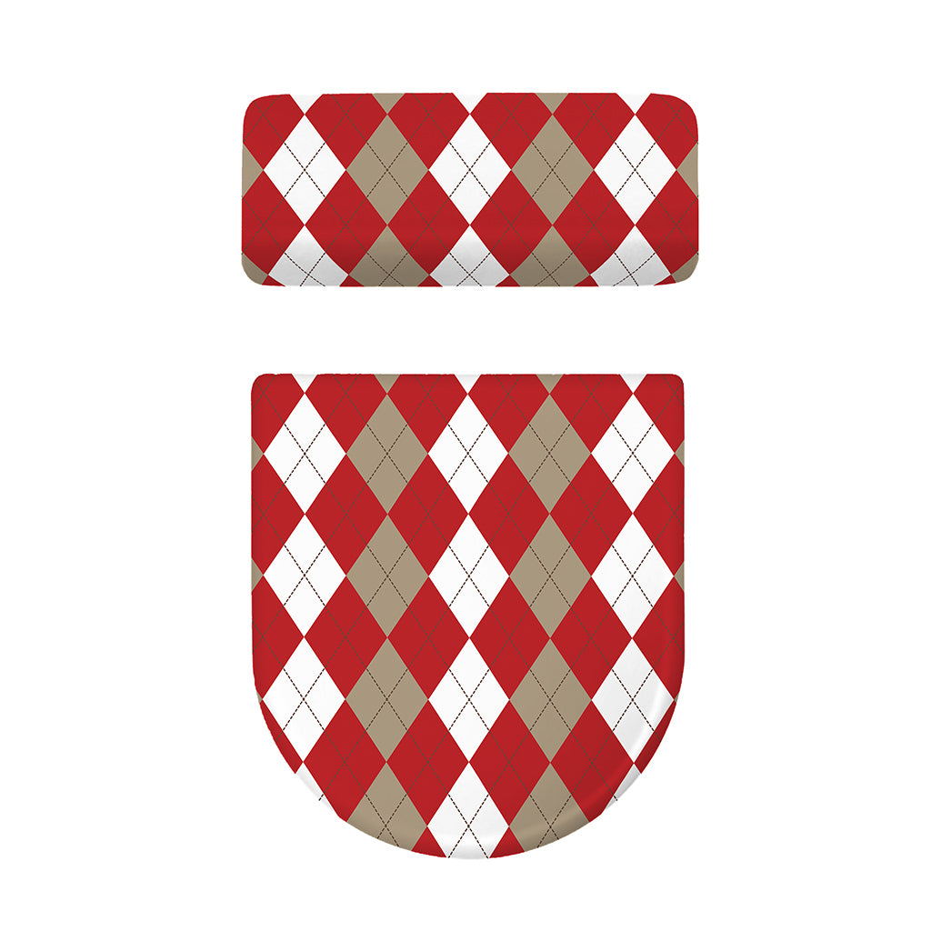Beige Red And White Argyle Pattern Print Toilet Lid And Tank Cover Set