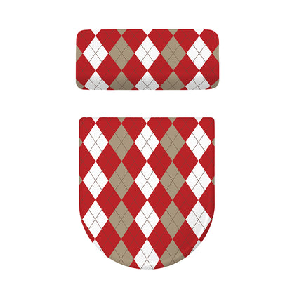 Beige Red And White Argyle Pattern Print Toilet Lid And Tank Cover Set