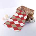Beige Red And White Argyle Pattern Print Towel