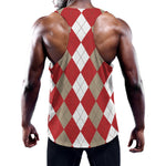 Beige Red And White Argyle Pattern Print Training Tank Top