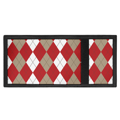 Beige Red And White Argyle Pattern Print Trifold Wallet