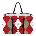 Beige Red And White Argyle Pattern Print Utility Tote Bag