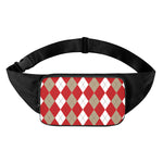 Beige Red And White Argyle Pattern Print Waist Bag