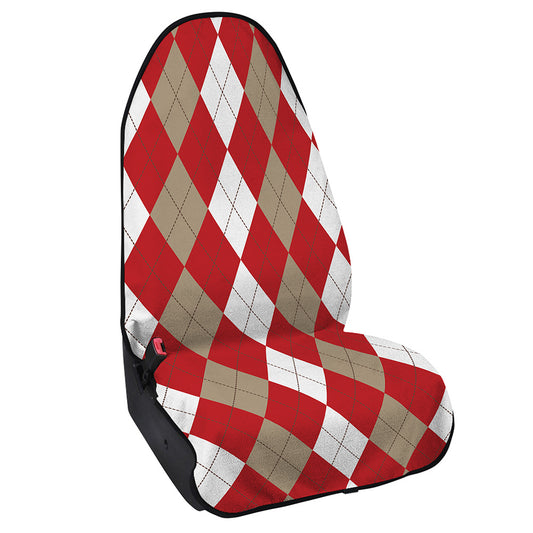 Beige Red And White Argyle Pattern Print Waterproof Car Seat Cover