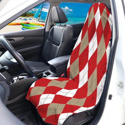 Beige Red And White Argyle Pattern Print Waterproof Car Seat Cover