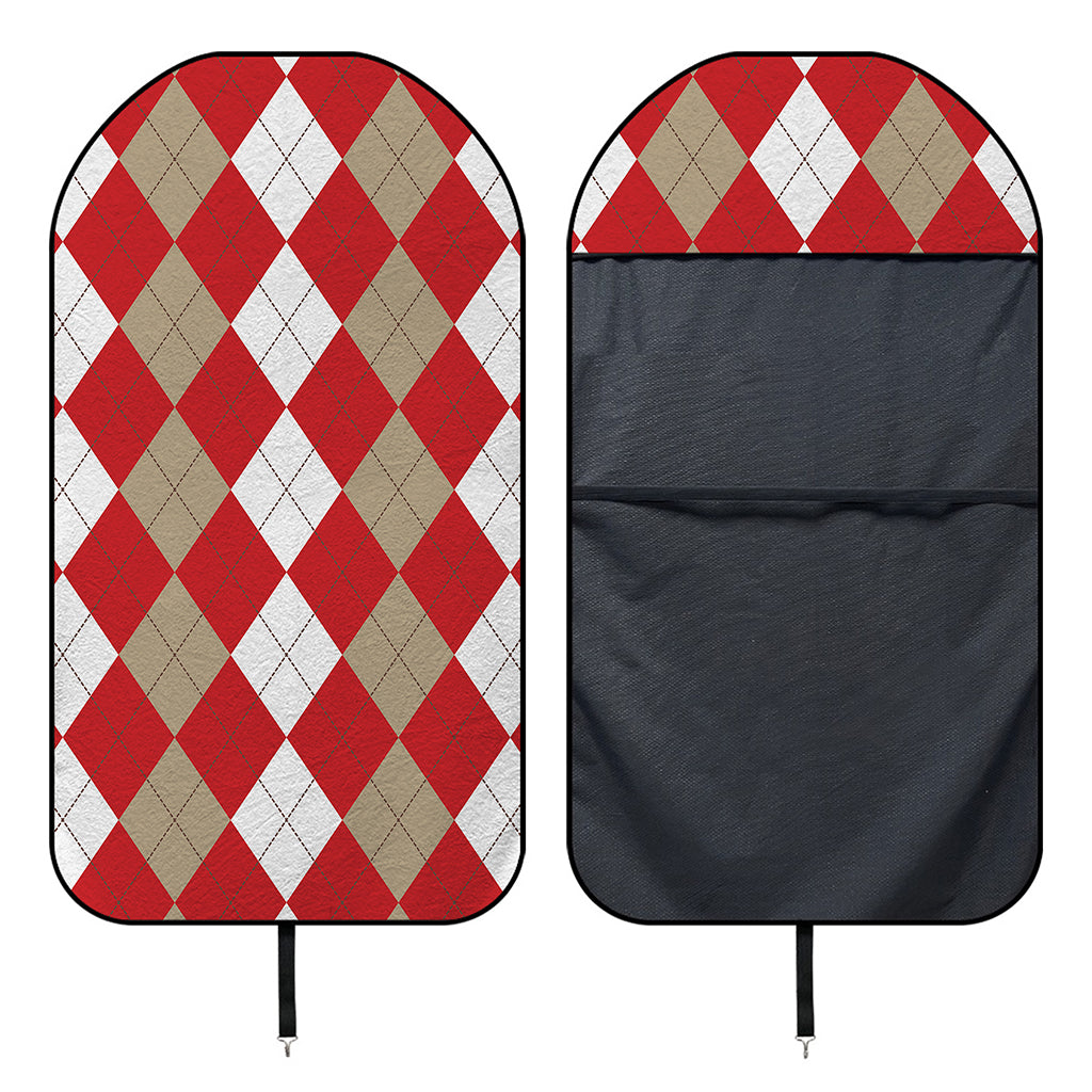 Beige Red And White Argyle Pattern Print Waterproof Car Seat Cover