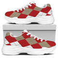 Beige Red And White Argyle Pattern Print White Chunky Shoes