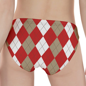 Beige Red And White Argyle Pattern Print Women's Panties