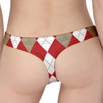 Beige Red And White Argyle Pattern Print Women's Thong