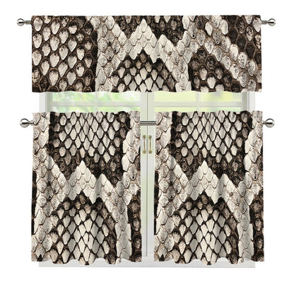 Beige Snakeskin Print 3 Piece Kitchen Curtains