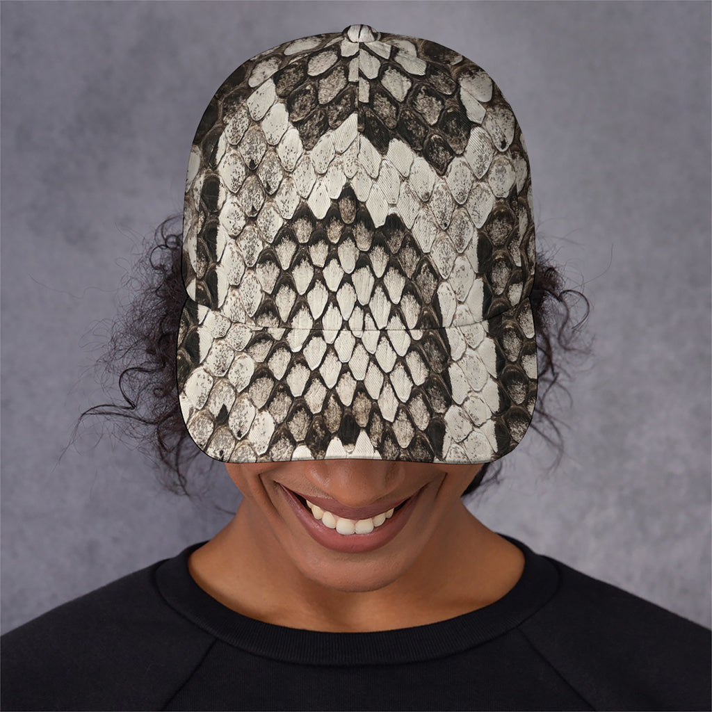 Beige Snakeskin Print Baseball Cap