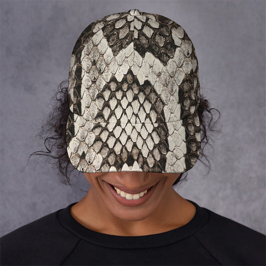 Beige Snakeskin Print Baseball Cap