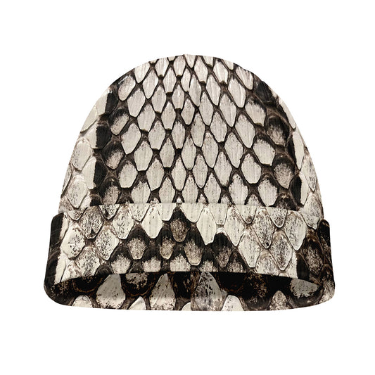 Beige Snakeskin Print Beanie