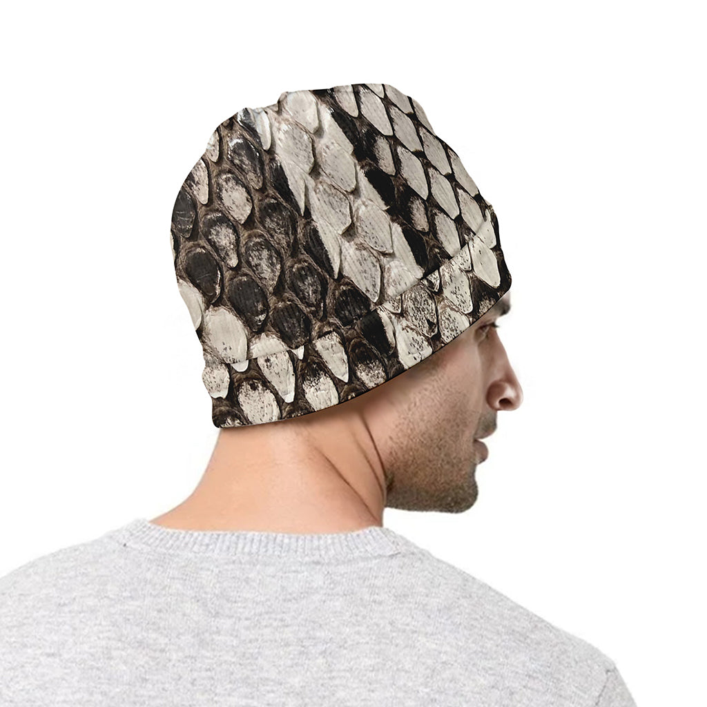 Beige Snakeskin Print Beanie