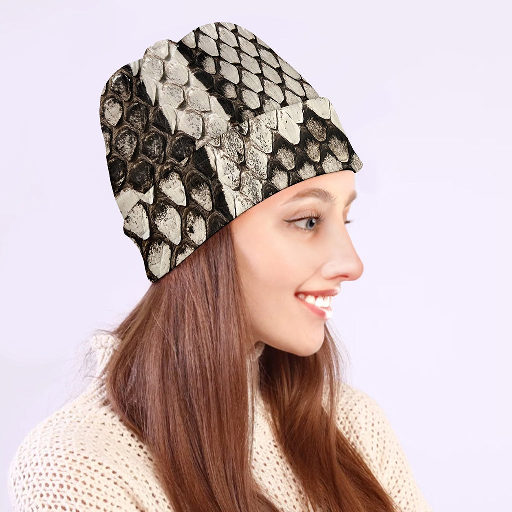 Beige Snakeskin Print Beanie