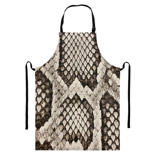 Beige Snakeskin Print Bib Apron With Pocket