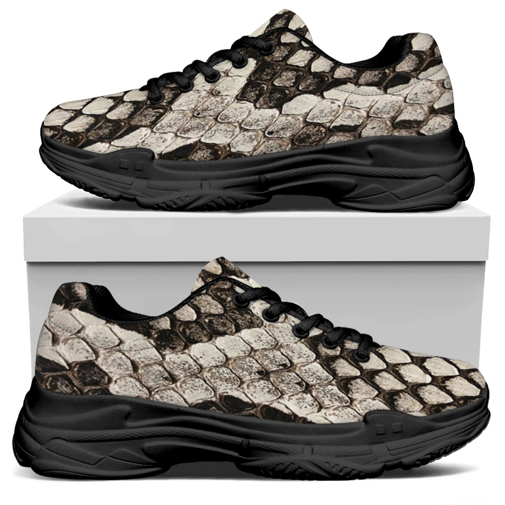 Beige Snakeskin Print Black Chunky Shoes