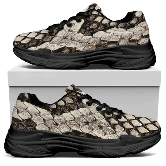 Beige Snakeskin Print Black Chunky Shoes