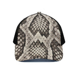Beige Snakeskin Print Black Mesh Trucker Cap